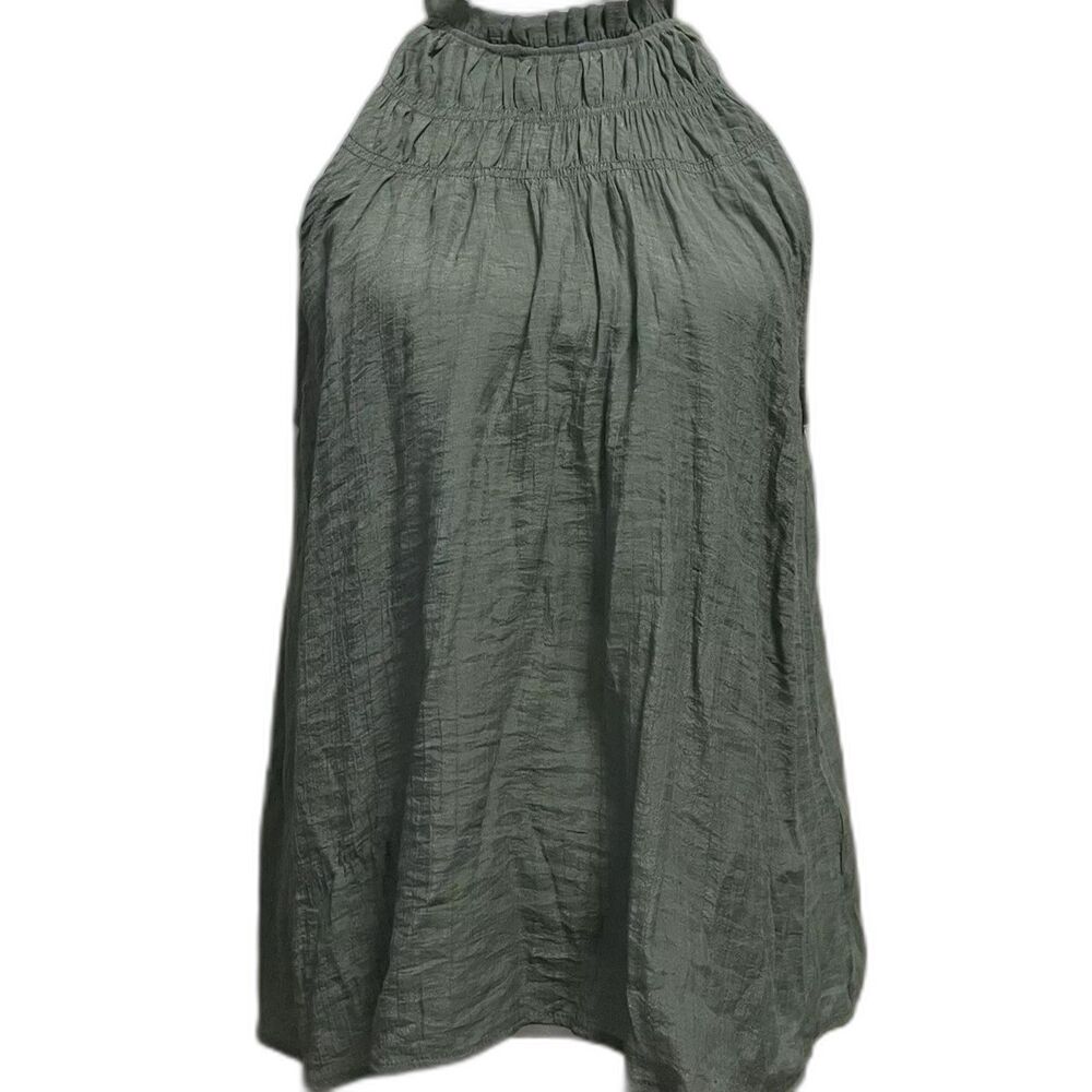 Nanette Lepore Sleeveless Blouse Womens S Smocked Halter High Neck Top Green
